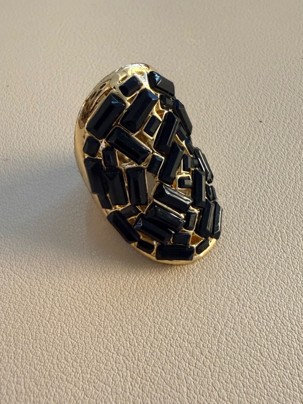 Zara Gold Ring with Black Rectangular Stones - Women Jewelry